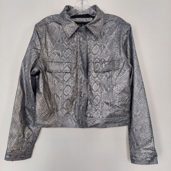 FU DA Women's Silver Gray Jacket Medium Snake Skin Full Zip Vegan Leather - Picture 1 of 11